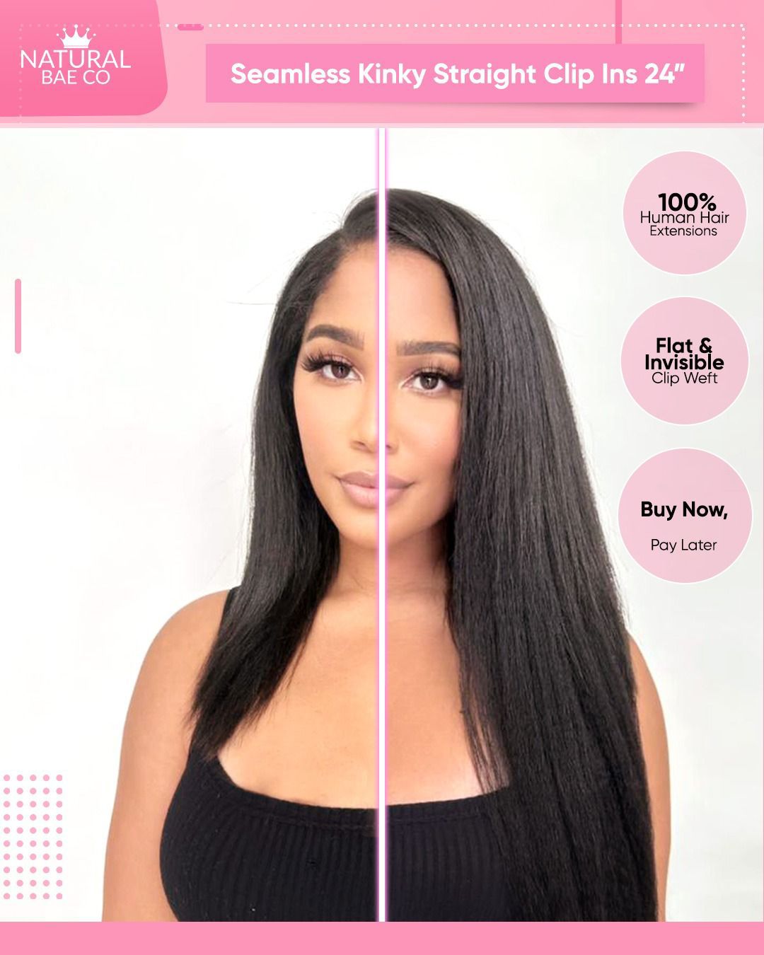Seamless Kinky Straight Clip Ins(ships in 5-7 business days)